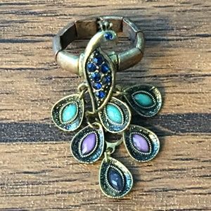 Peacock Ring - Elastic band and dangling design